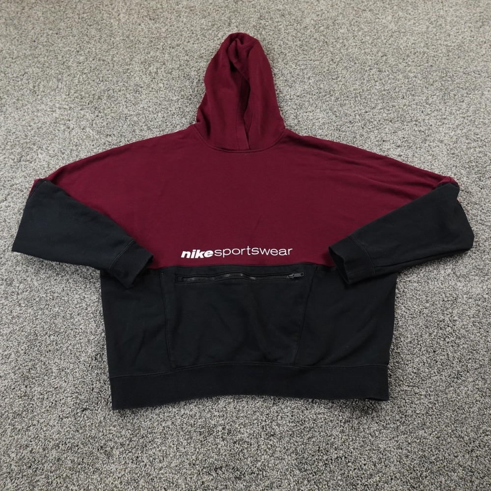 Nike Hoodie Womens S Red Black Sportswear‎ Swoosh Zip Anorak Sweater Sweatshirt
